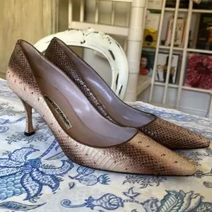 Escarpins Manolo Blahnik BB 50 Exotic Python - Taille 37, Couleur Vert/marron/violet, Neufs Sans Boîte